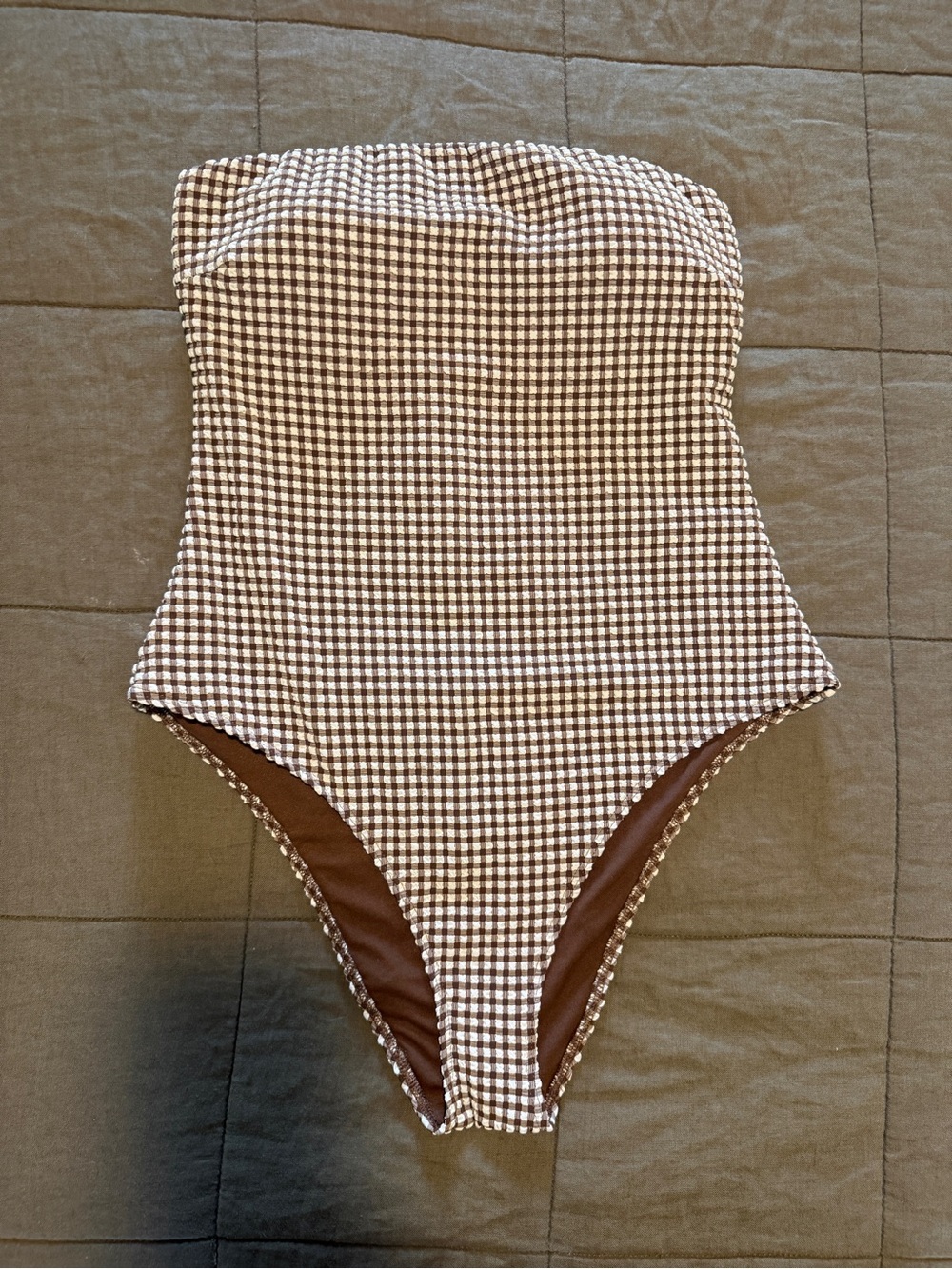 Abercrombie & Fitch Brown and White Gingham One-Piece Swimsuit